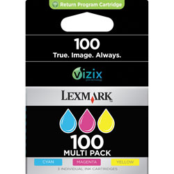 ..OEM Lexmark 14N0685 (#100) MultiPak, C/M/Y, Return Program, Ink Cartridges (200 page yield each)